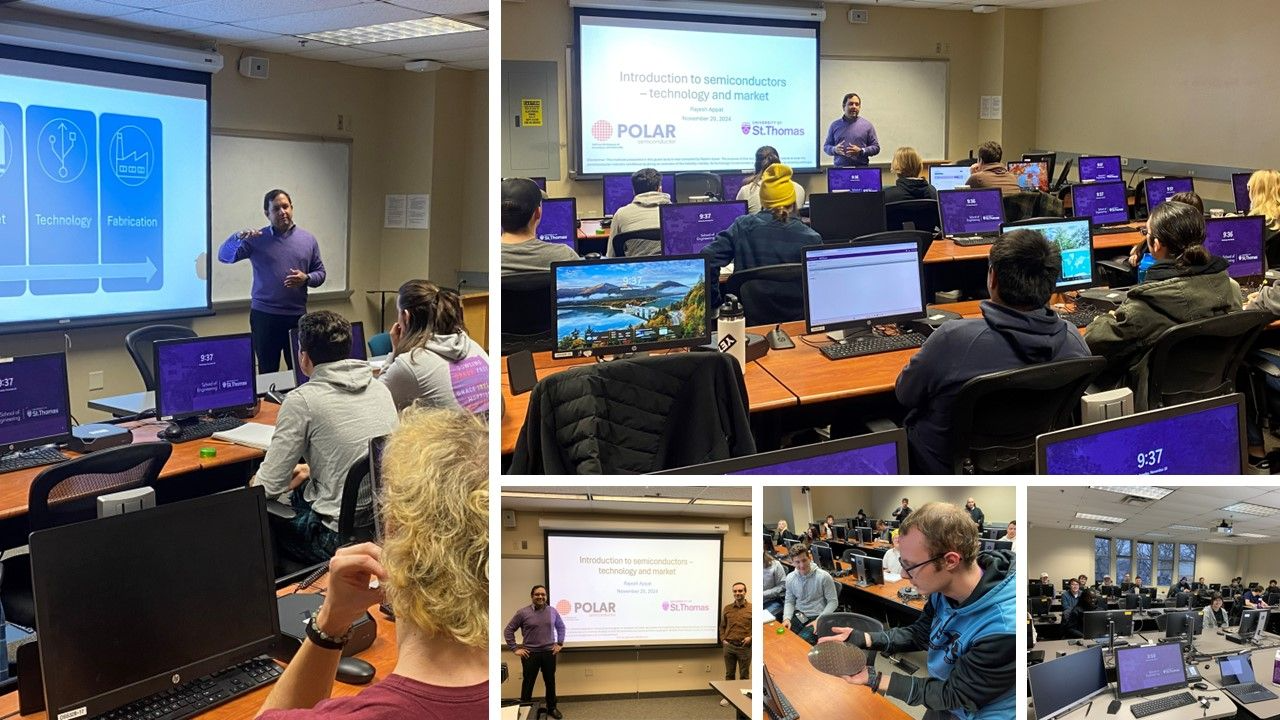 Rajesh Appat, VP of Business Development at Polar Semicoductor, presenting at the University of St. Thomas School of Engineering