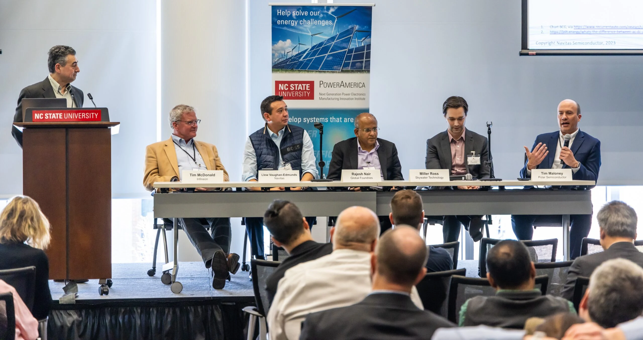 Tim Maloney, Sr. Director of Business Development at Polar Semiconductor, speaking on a GaN Panel at a PowerAmerica event at NC State University