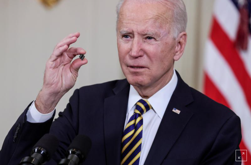 President Biden Holding a Semiconductor